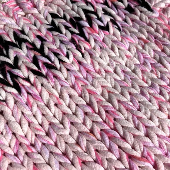 CHANEL Chunky Cable Knit Cotton Cardigan Sweater Jacket Pink Black Size 36 L XL - Picture 9 of 14